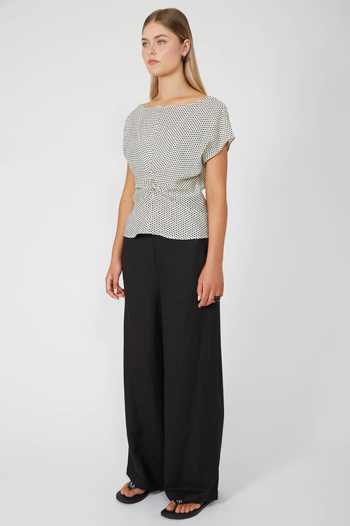 pierce short sleeve top / ivory|black polka dot