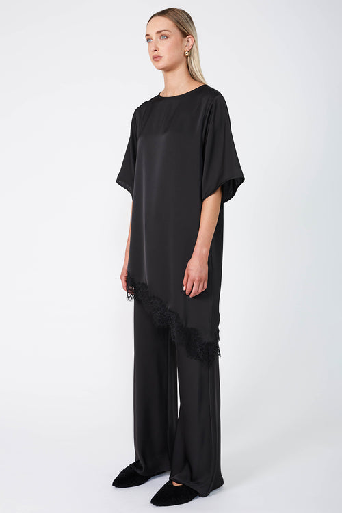 angled lace top / black