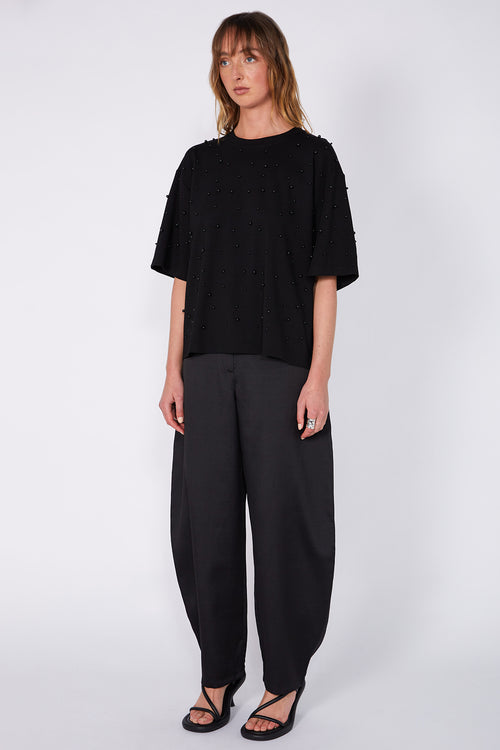 ornamental short sleeve top / black