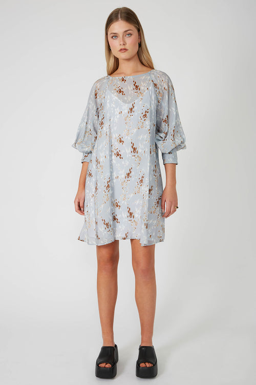 raven dress / blue|tan scatter animal