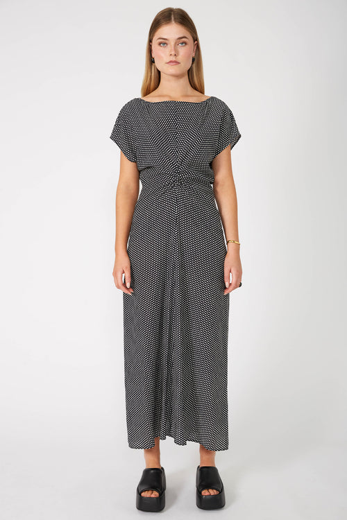 pierce midi dress / black|ivory polka dot