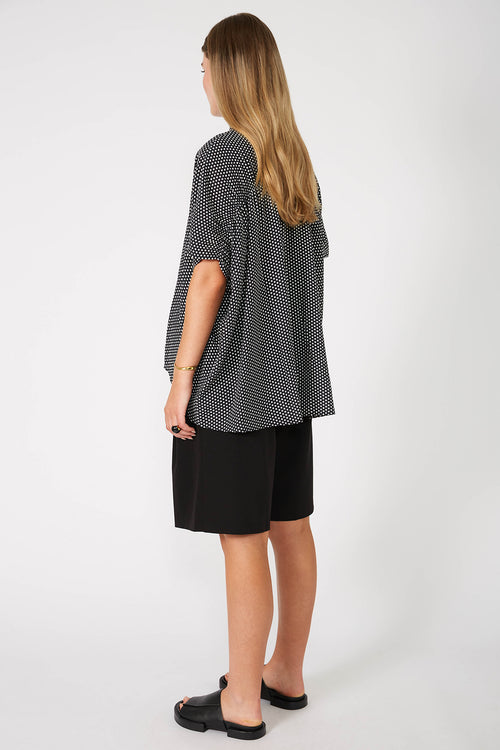 shirr shirt / black|ivory polka dot