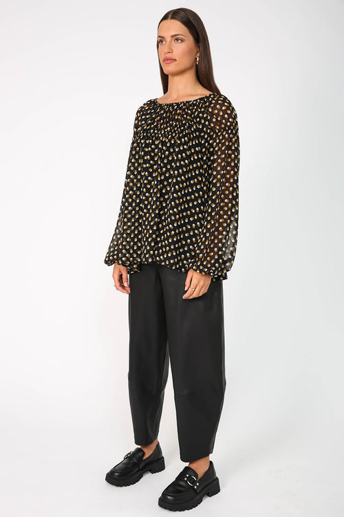 gallery long sleeve top / black|camel spot