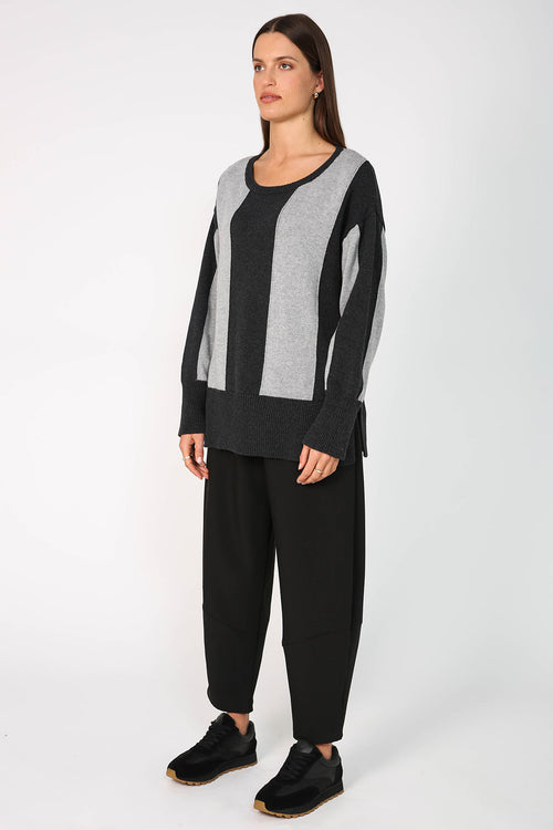 blocked sweater / grey|charcoal marle wide stripe