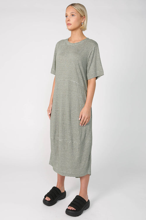 spin dress / khaki|white stripe