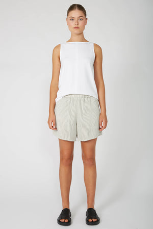 actually denim short / ecru|black pinstripe