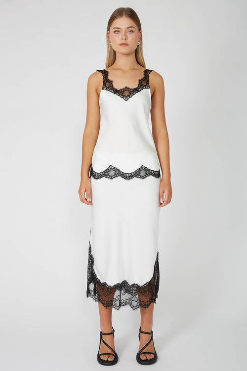 cut frame skirt / ivory|black