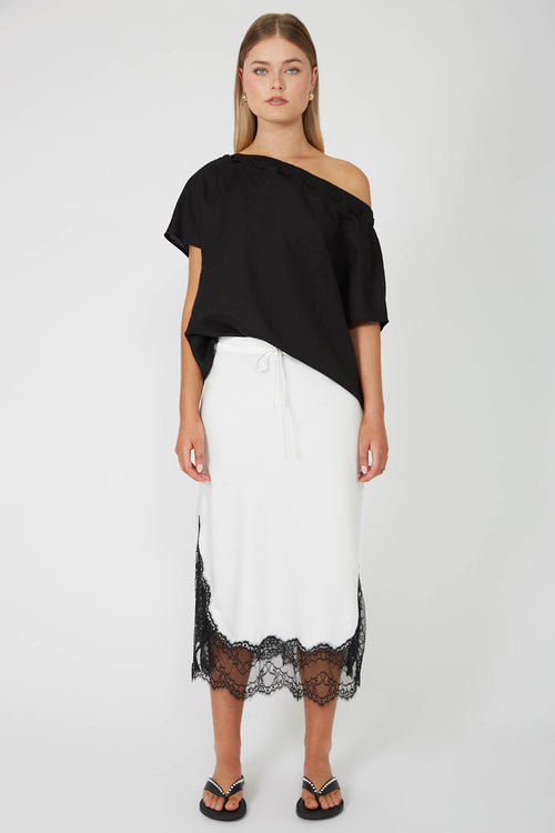 cut frame skirt / ivory|black