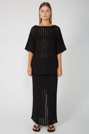 laddered tee sweater / black