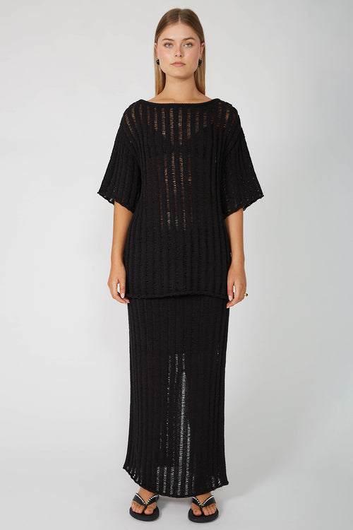 laddered tee sweater / black