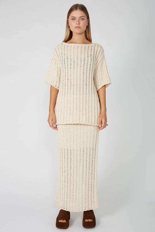 laddered tee sweater / ecru natural