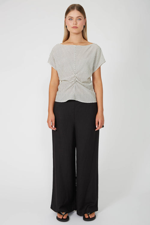 pierce short sleeve top / ivory|black polka dot