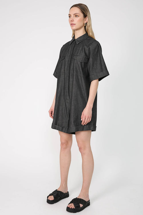 salute playsuit / black chambray