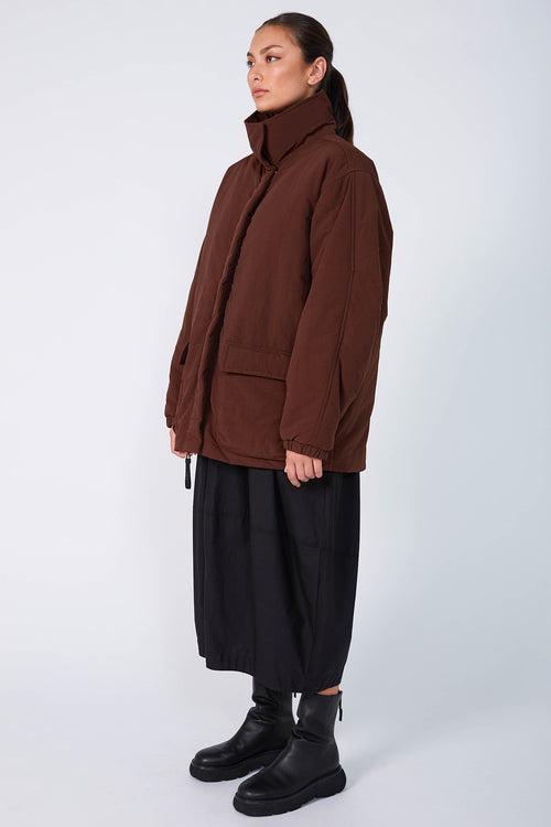 braced puffa jacket / chocolate brown