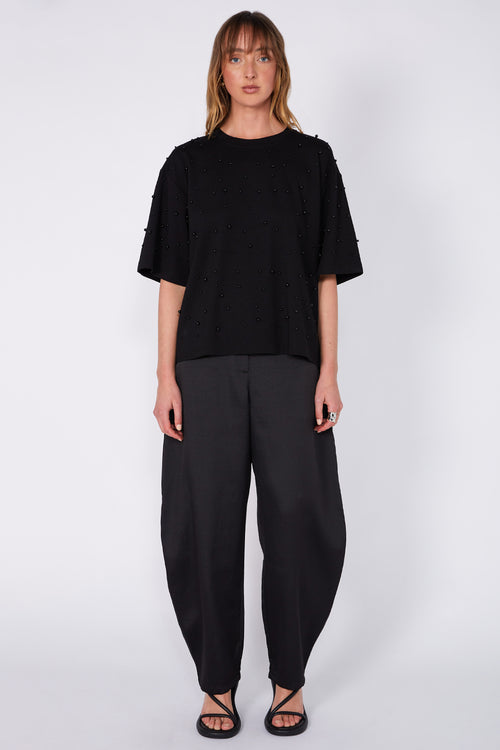 ornamental short sleeve top / black