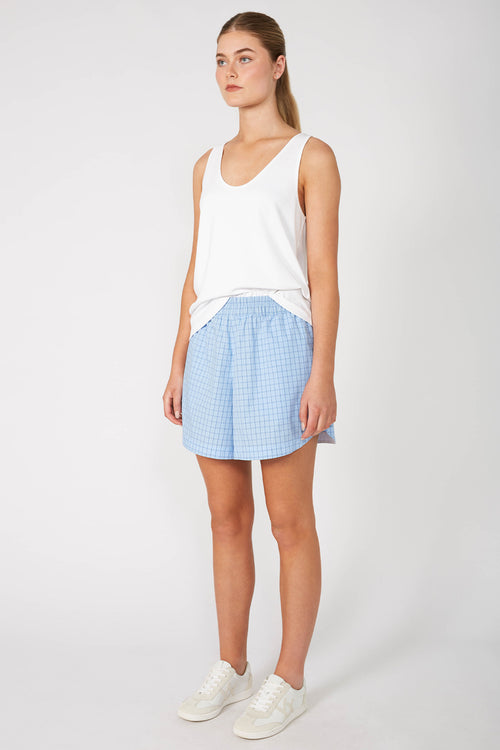 darby contrast short / blue check plaid