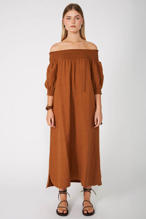 gale dress / brass brown