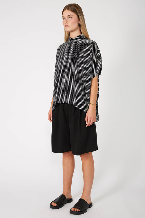 shirr shirt / black|ivory polka dot