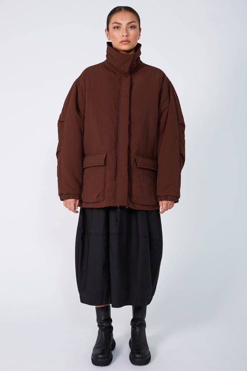 braced puffa jacket / chocolate brown