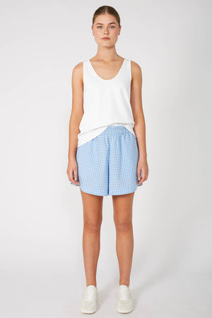 darby contrast short / blue check plaid