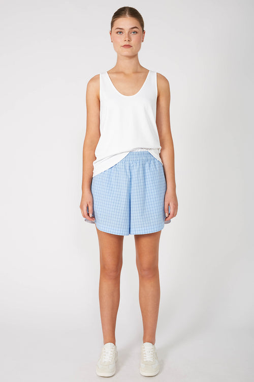 darby contrast short / blue check plaid