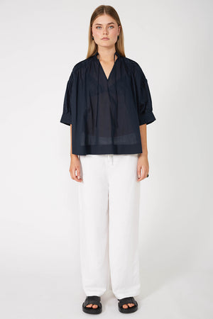 bevelled short sleeve top / dark navy