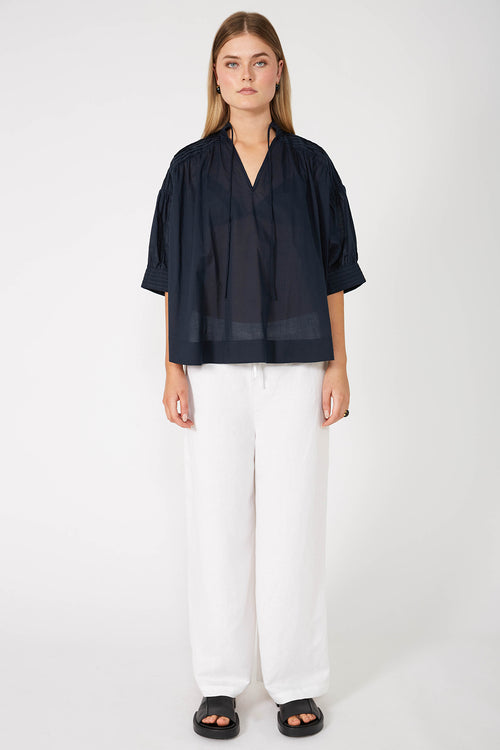 bevelled short sleeve top / dark navy