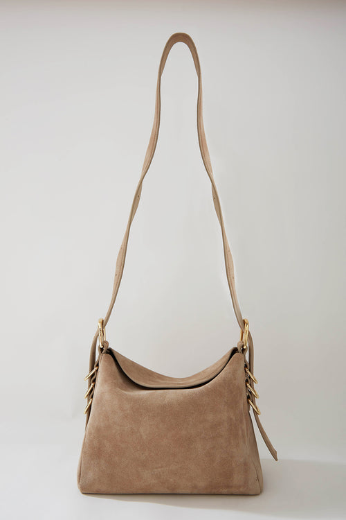 d ring suede bag / warm taupe