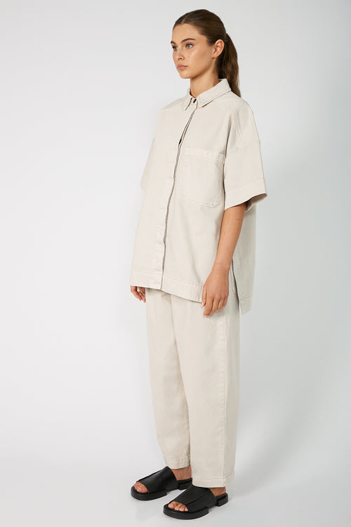 tabard short sleeve shacket / pink chalk