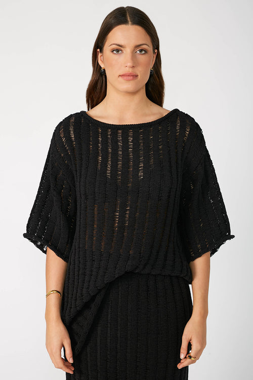 laddered tee sweater / black