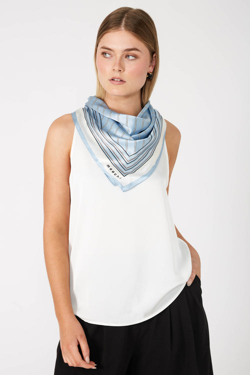 stripe moochi scarf / blue|tan stripe