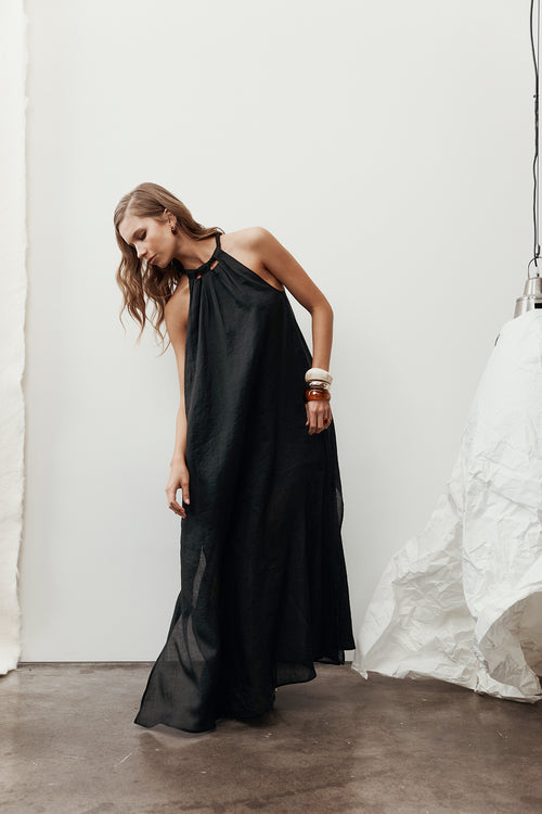 cable maxi dress / black