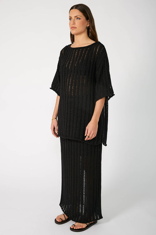 laddered tee sweater / black