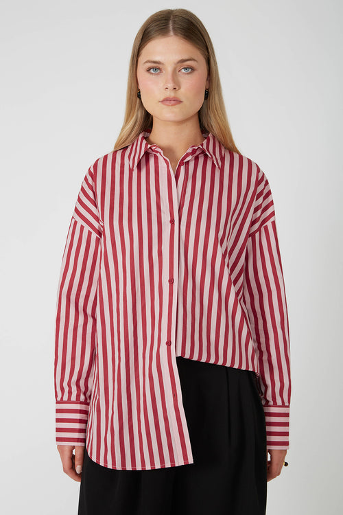 untold oversize shirt / pink|red stripe