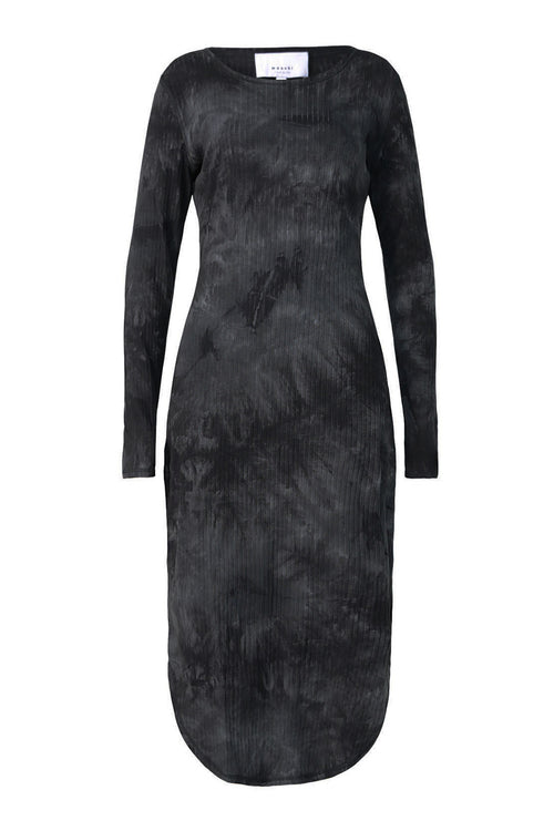 shy layering midi dress / black|charcoal tie dye
