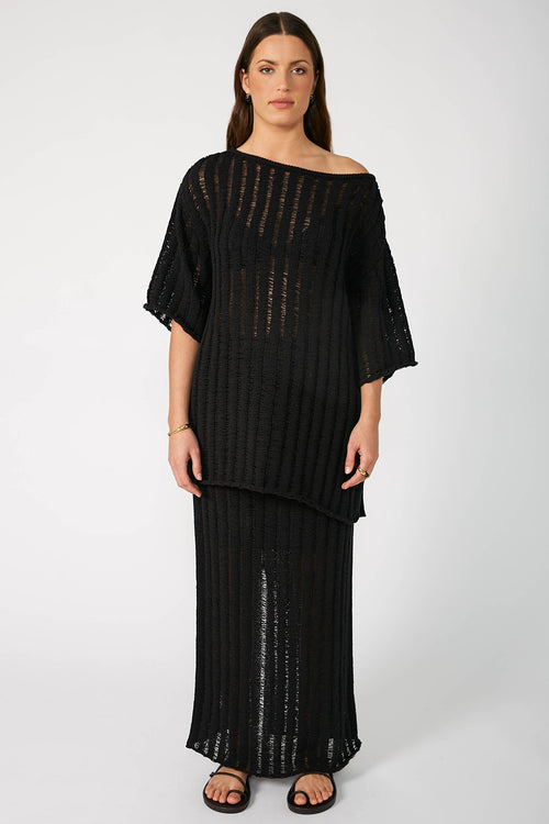 laddered maxi skirt / black