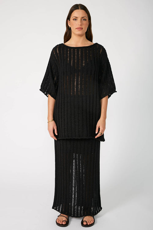 laddered tee sweater / black