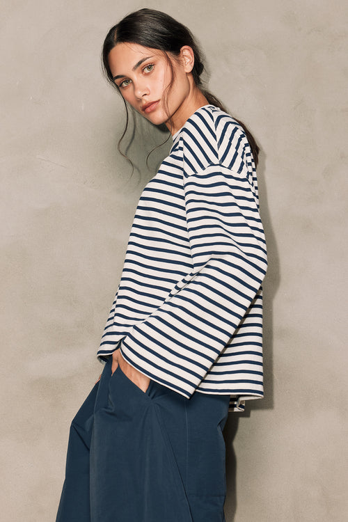 urban top / ecru | navy stripe
