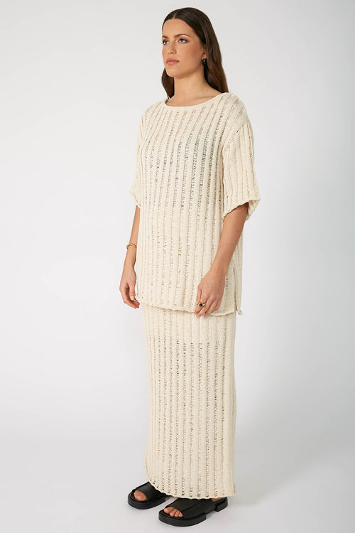 laddered tee sweater / ecru natural