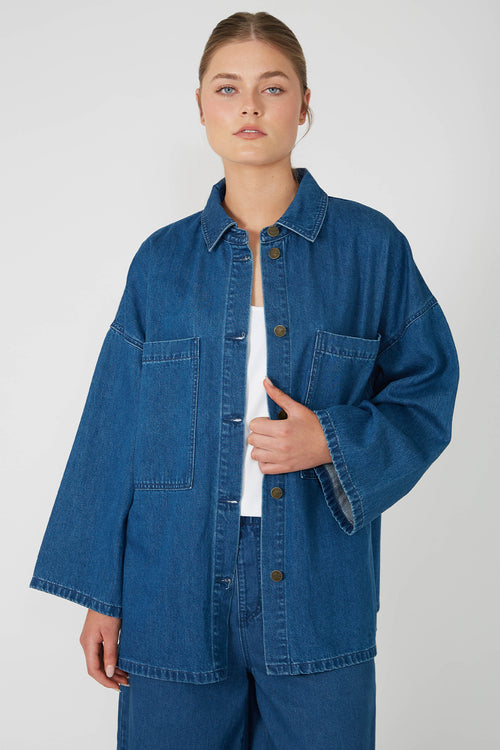 radier shacket / washed indigo