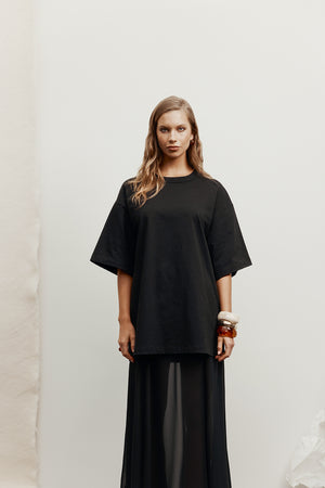 fronted longline tee / black