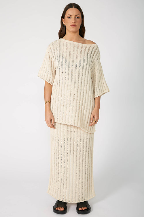 laddered tee sweater / ecru natural