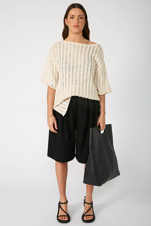 laddered tee sweater / ecru natural