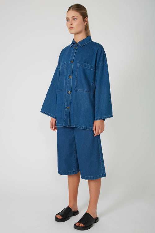 radier shacket / washed indigo