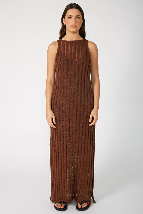 laddered tank dress / chocolate brown