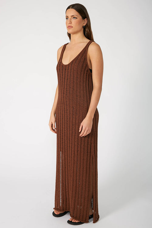 laddered tank dress / chocolate brown