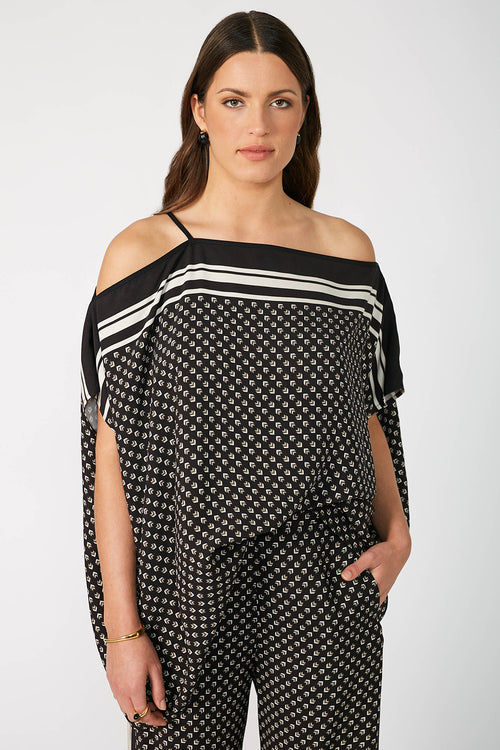 ethereal cape top / black border print