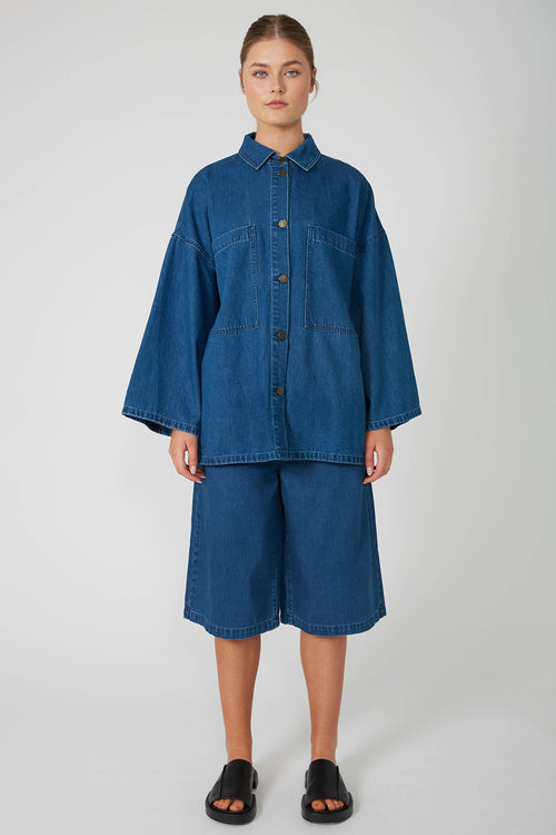 radier shacket / washed indigo