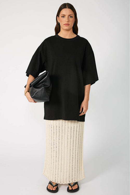 laddered maxi skirt / ecru natural