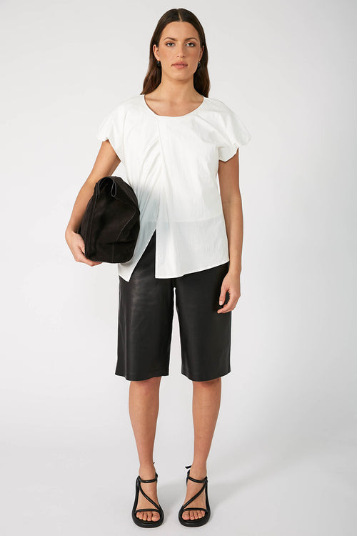 inclined short sleeve top / white